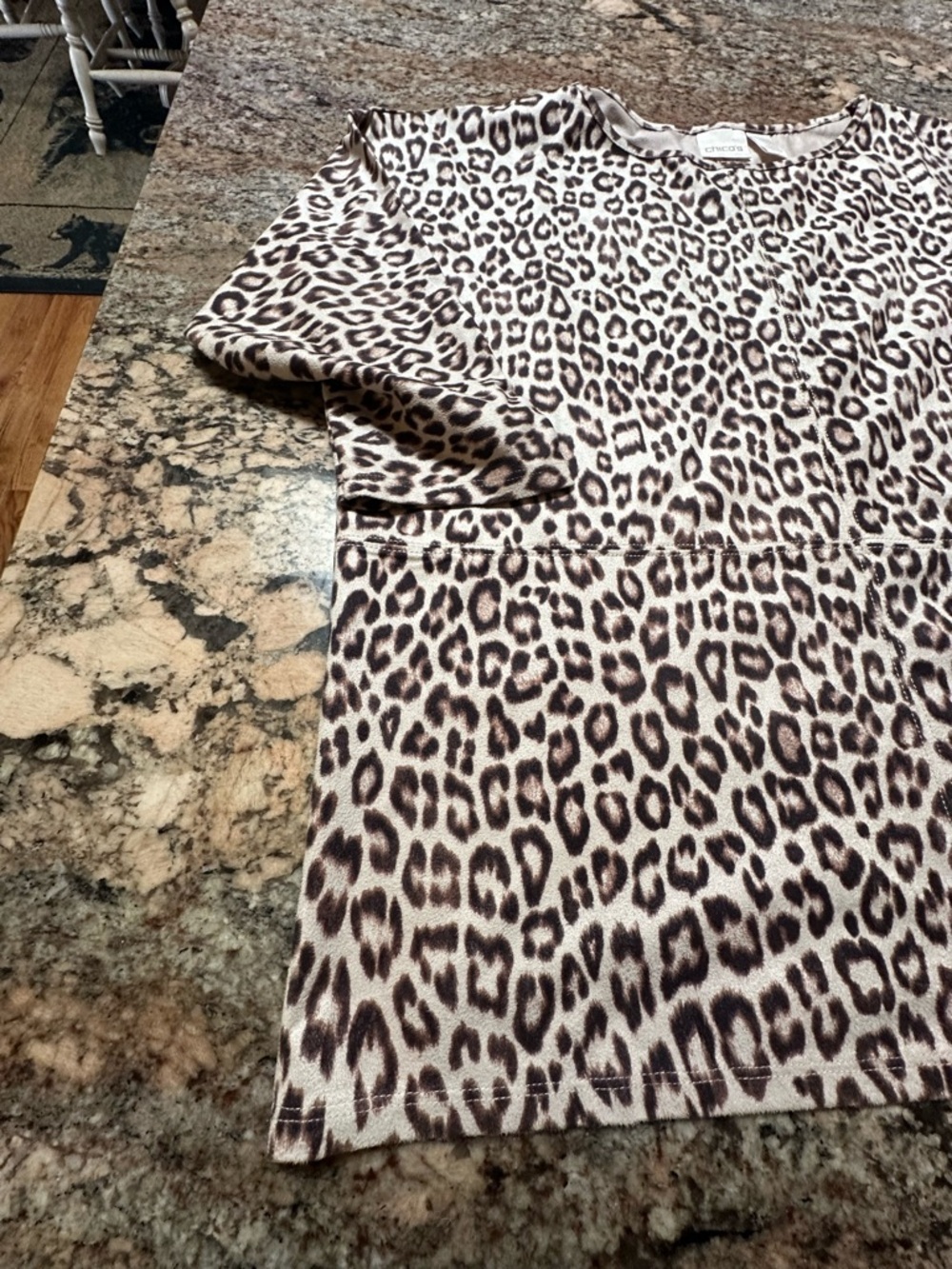 Chico's Leopard Print 3/4 Sleeve Faux Suede Tee in Neutral Tones - Picture 5 of 9